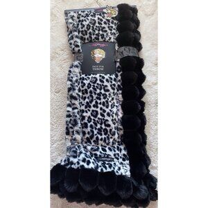 Ed Hardy Black Gray Snow Leopard Print Faux Fur Throw Blanket 50 X 70” VIRAL NEW